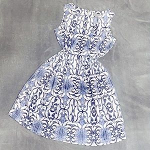 Blue and white pattern fit and flare dress skater dress